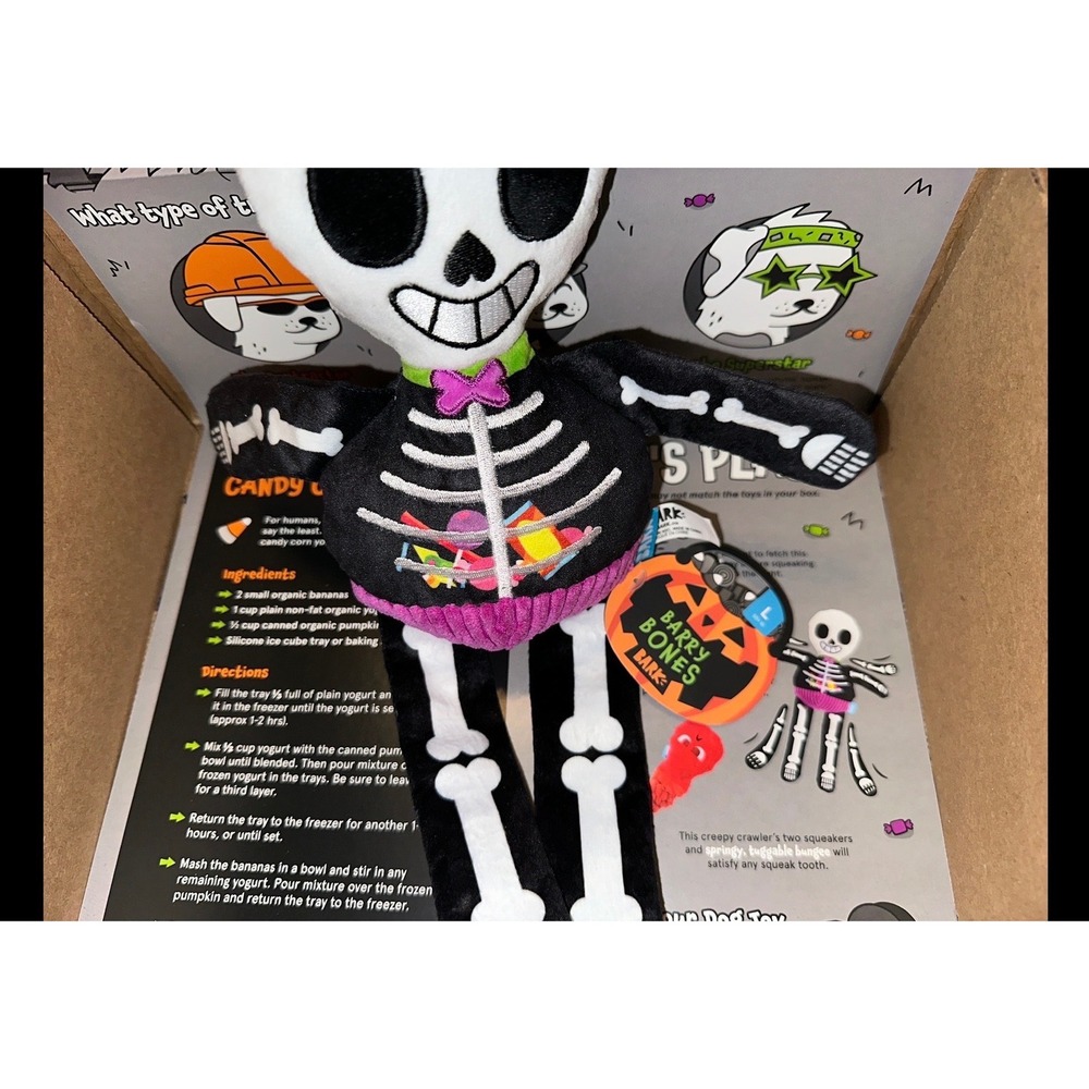 BarkBox Barry Bones Skeleton Halloween Dog Toy Large Squeaky Bungee Plush bark